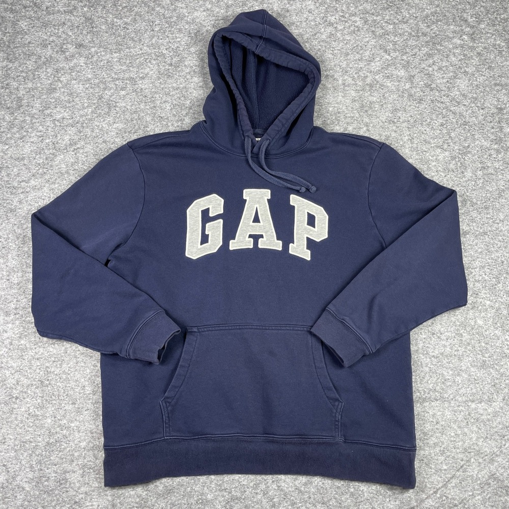 Gap Hoodie Mens L Blue Tapestry Navy Applique Arch Fleece Pullover Sweatshirt